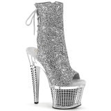 Glitter 18 cm SPECTATOR-1018G platformě kozačky na podpatku s otevřenou špičkou stribro