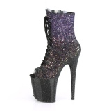 Glitter 20 cm FLAMINGO-1021OMBG peep toe kotnikové kozačky na podpatku pro tanec na tyči