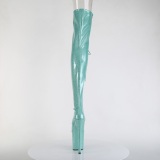 Glitter 20 cm PEEP TOE Zelené kozačky nad kolena šněrovací