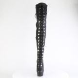 Koženka 15 cm DELIGHT-3022 Černý kozačky nad kolena šněrovací