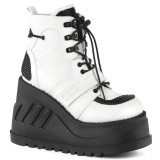 Koženka Bílá 12 cm STOMP-13 Klínové Kotníkové Kozačky