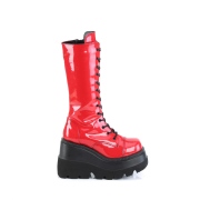 Lakovaná 11,5 cm SHAKER-72 gothic kozačky s tkaničkami dámské cerveny