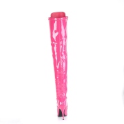 Lakovaná 13 cm SEDUCE-3024 Fuchsia kozačky nad kolena šněrovací