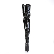 Lakovaná 15 cm DELIGHT-3027 Černý kozačky nad kolena šněrovací