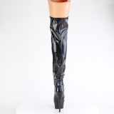 Lakovaná 15 cm DELIGHT-3029 Černý kozačky nad kolena šněrovací