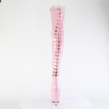 Lakovaná 15 cm DELIGHT-3063 Růžový kozačky nad kolena šněrovací
