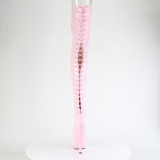 Lakovaná 18 cm ADORE-3850 Růžový kozačky nad kolena šněrovací