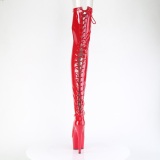 Lakovaná 18 cm ADORE-3850 Červený kozačky nad kolena šněrovací