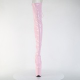 Lakovaná 20 cm FLAMINGO-3850 Růžový kozačky nad kolena šněrovací