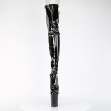 Lakovaná 20 cm FLAMINGO-3850 Černý kozačky nad kolena šněrovací
