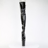Lakovaná 20 cm FLAMINGO-3850 Černý kozačky nad kolena šněrovací