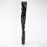 Lakovaná 20 cm FLAMINGO-3850 Černý kozačky nad kolena šněrovací