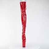 Lakovaná 20 cm FLAMINGO-3850 Červený kozačky nad kolena šněrovací