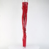 Lakovaná 20 cm FLAMINGO-3850 Červený kozačky nad kolena šněrovací