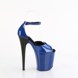 Lakovaná 20 cm FLAMINGO-884 modré pleaser boty na vysoké podpatky