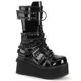 Lakovaná 8,5 cm TRASHVILLE-138 demoniacult kozačky - unisex kozačky na platformě