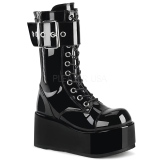 Lakovaná 9,5 cm PETROL-150 demoniacult kozačky - unisex kozačky na platformě