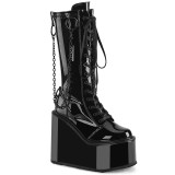 Lakovaná černé 14 cm SWING-150 kozačky cyberpunk na platformy