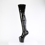 Lakované 20 cm CRAZE-3000 Heelless overknee kozačky vysoké pony cerny