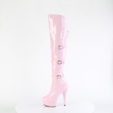 Lakované kozačky 15 cm DELIGHT-3018 vysoké kozačky nad kolena s přezkou ruzovy