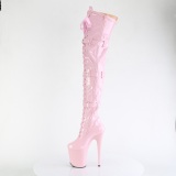Lakované kozačky 20 cm FLAMINGO-3028 vysoké kozačky nad kolena s přezkou ruzovy
