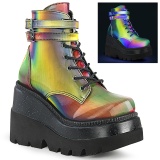 Neon duha 11,5 cm SHAKER-52 Gothic Kotníkové Kozačky Klínové