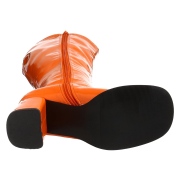 Oran�ová lakované kozačky blokový podpatek 7,5 cm - 70 léta hippie disco gogo - kozačky pod kolena