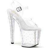 Průhledné 19 cm strass platformě 708RS-01 sandály na podpatku