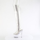 Průhledný 18 cm ADORE-3019C kozačky nad kolena šněrovací