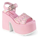 Růžový 13 cm Demonia CAMEL-17 Platformě sandály na tlustém podpatku