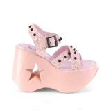 Růžový 13 cm Demonia DYNAMITE-02 Platformě Klínové Sandály
