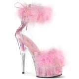 Růžový 15 cm DELIGHT-624F sandály na podpatku s peřím pro tanec na tyči