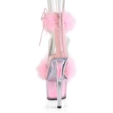 Růžový 18 cm ADORE-724F sandály na podpatku s peřím pro tanec na tyči
