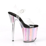 Růžový 20 cm FLAMINGO-808HGI Hologram boty na platformě a podpatku