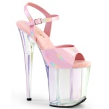 Růžový 20 cm FLAMINGO-809HT Hologram boty na platformě a podpatku