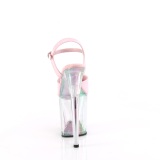 Růžový 20 cm FLAMINGO-809HT Hologram boty na platformě a podpatku