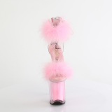 Růžový 20 cm FLAMINGO-824F sandály na podpatku s peřím pro tanec na tyči
