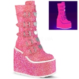 Růžový Glitter 14 cm SWING-230G kozačky cyberpunk na platformy