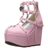 Růžový Koženka 13 cm POISON-25-2 Gothic Kotníkové Kozačky Klínové