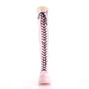 Růžový Lakovaná 11,5 cm SHAKER-374 kozačky nad kolena šněrovací