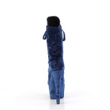 Samet 18 cm ADORE-1045VEL kotníkove kozačky podpatku modré + ochranné ¨pičky