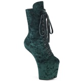 Samet 18 cm pony heelless CRAZE-1045VEL kotníkove kozačky podpatku zelené