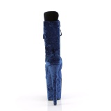 Samet 20 cm FLAMINGO-1045VEL kotníkove kozačky podpatku modré + ochranné ¨pičky