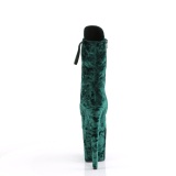 Samet 20 cm FLAMINGO-1045VEL kotníkove kozačky podpatku zelené + ochranné ¨pičky