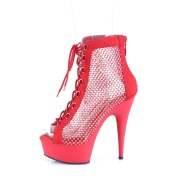 Síťovina strass 15 cm DELIGHT kotníkové boty s tkaničkami v cerveny