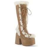 Srst hnedy 13 cm CAMEL-311 Platformě kozačky na tlustém podpatku
