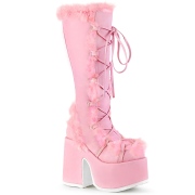 Srst ruzovy 13 cm CAMEL-311 Platformě kozačky na tlustém podpatku