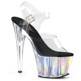 Stříbro 18 cm ADORE-708HGI Hologram boty na platformě a podpatku