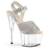 Stříbro 18 cm ADORE-708N-RS podpatky na platformě s strass kameny