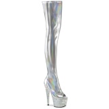 Stříbro 18 cm BEJ-3011-7 Hologram platformě overknee kozačky pro tanec na tyči